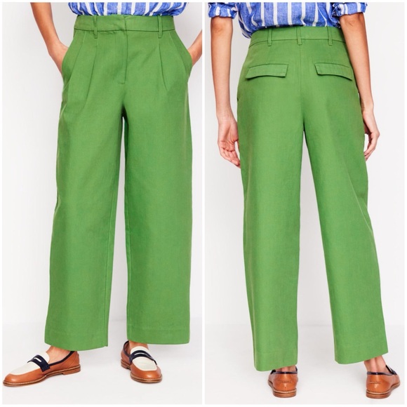 Boden Bloomsbury Cotton Pants Paradise Green Wide-Leg Pleated Fitzrovia Trousers - Picture 4 of 15